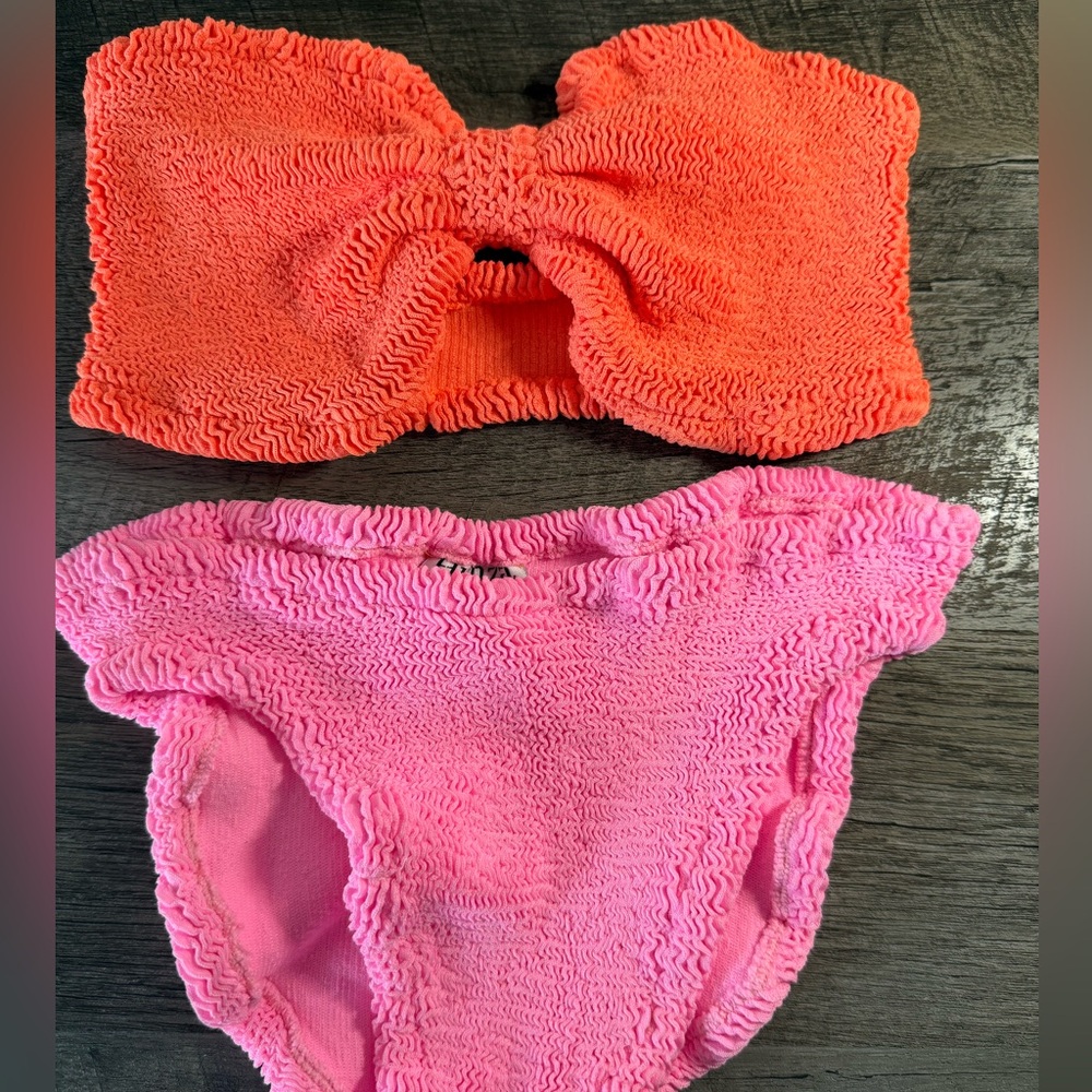 NEW Hunza G Pink and Orange Textured Bikini Set